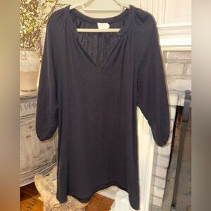 Nation LTD Nala Black Peasant Dress Cotton Gauze Size Small Puff Sleeve